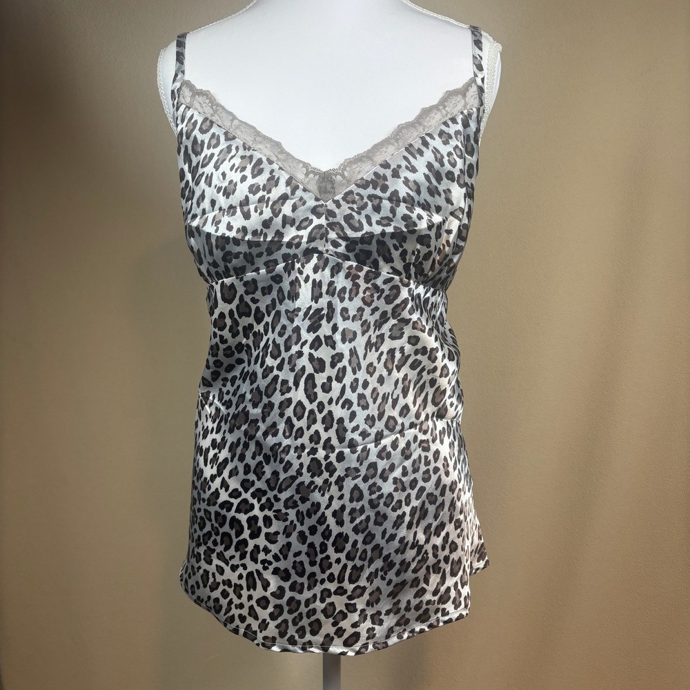 NWT Chanteuse‎ Intimates Babydoll Satin Cami Top Sz XL Leopard Print Sexy Glam